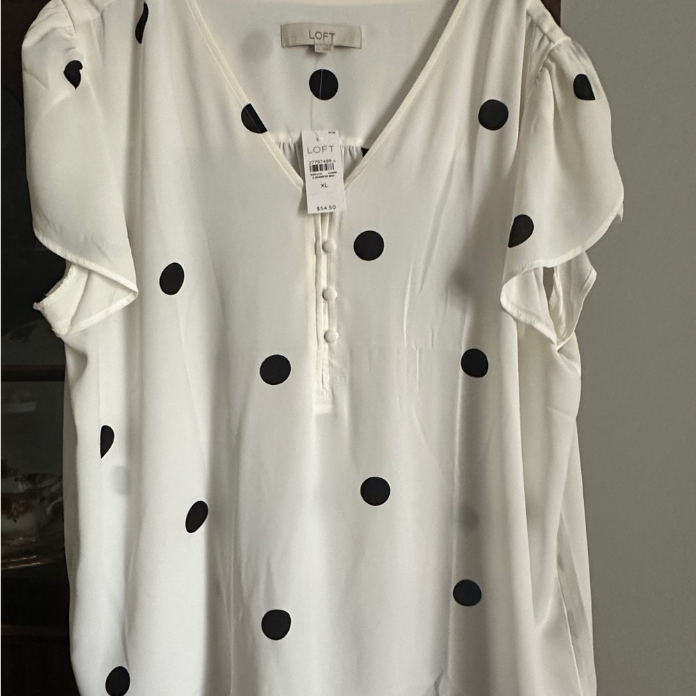 LOFT White and Black Flutter Sleeve Blouse